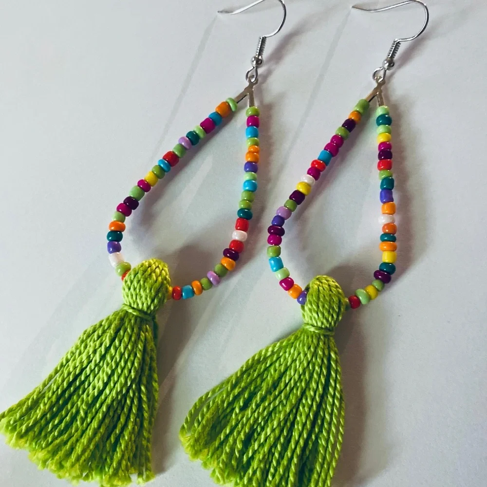 Boho Bead earring with Tassels - Picture 1 of 1